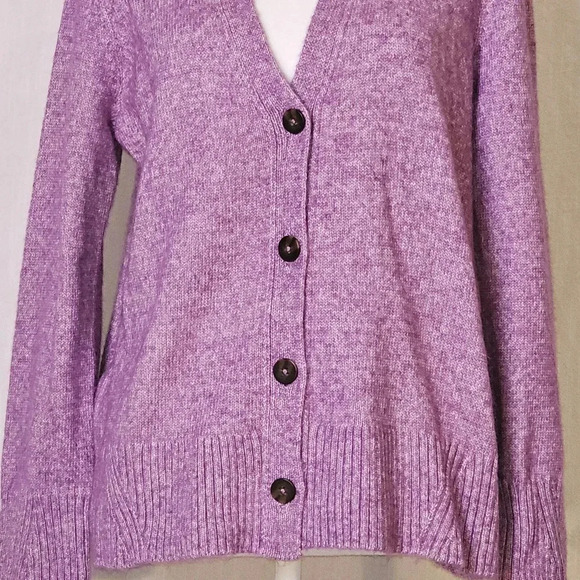 J. Jill Purple Button VNeck Button Long Sleeve Cardigan Sweater Sz S - Picture 2 of 10